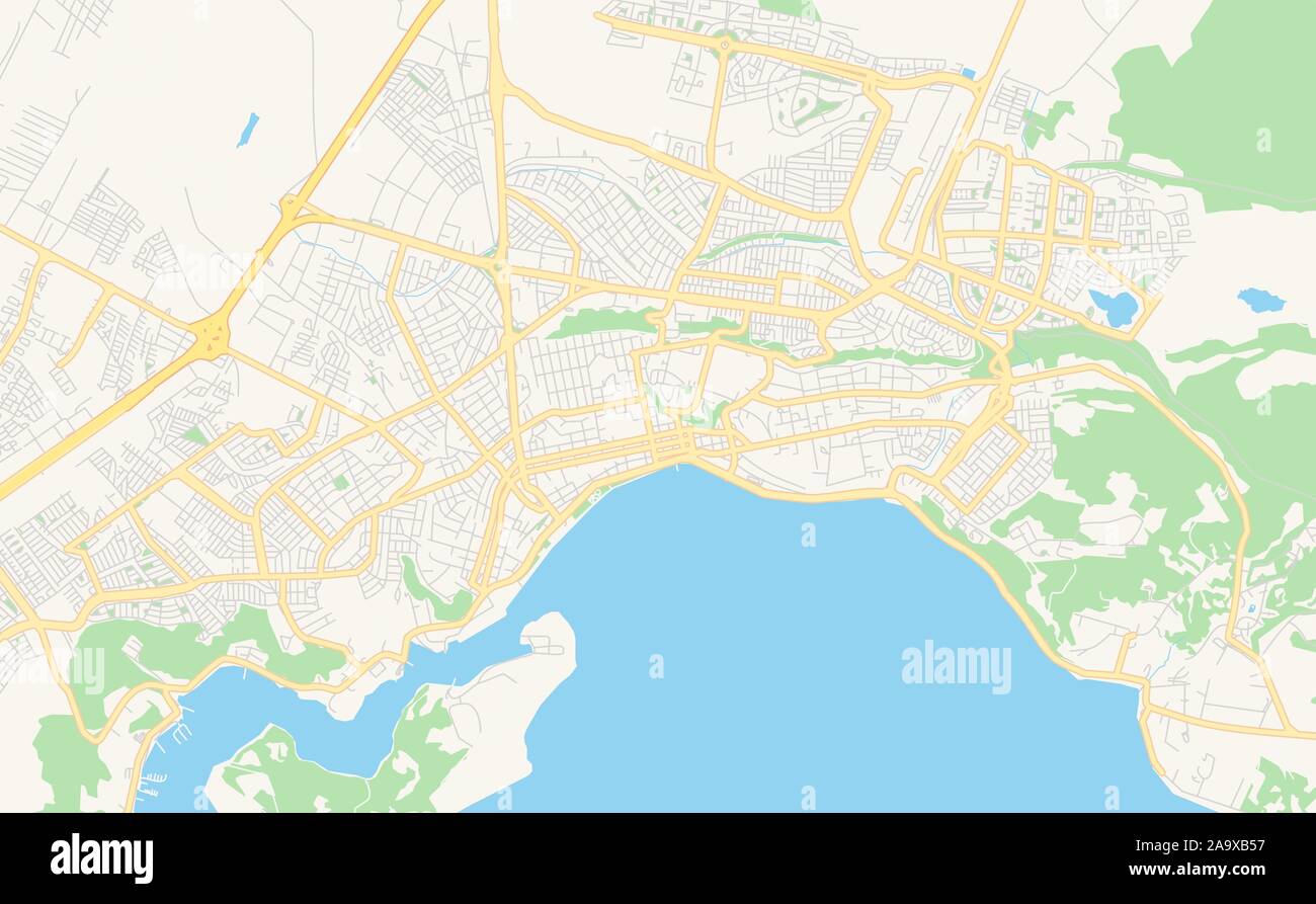 Versione stampabile cartina stradale di Puerto Montt, Cile. Mappa modello per uso aziendale. Illustrazione Vettoriale