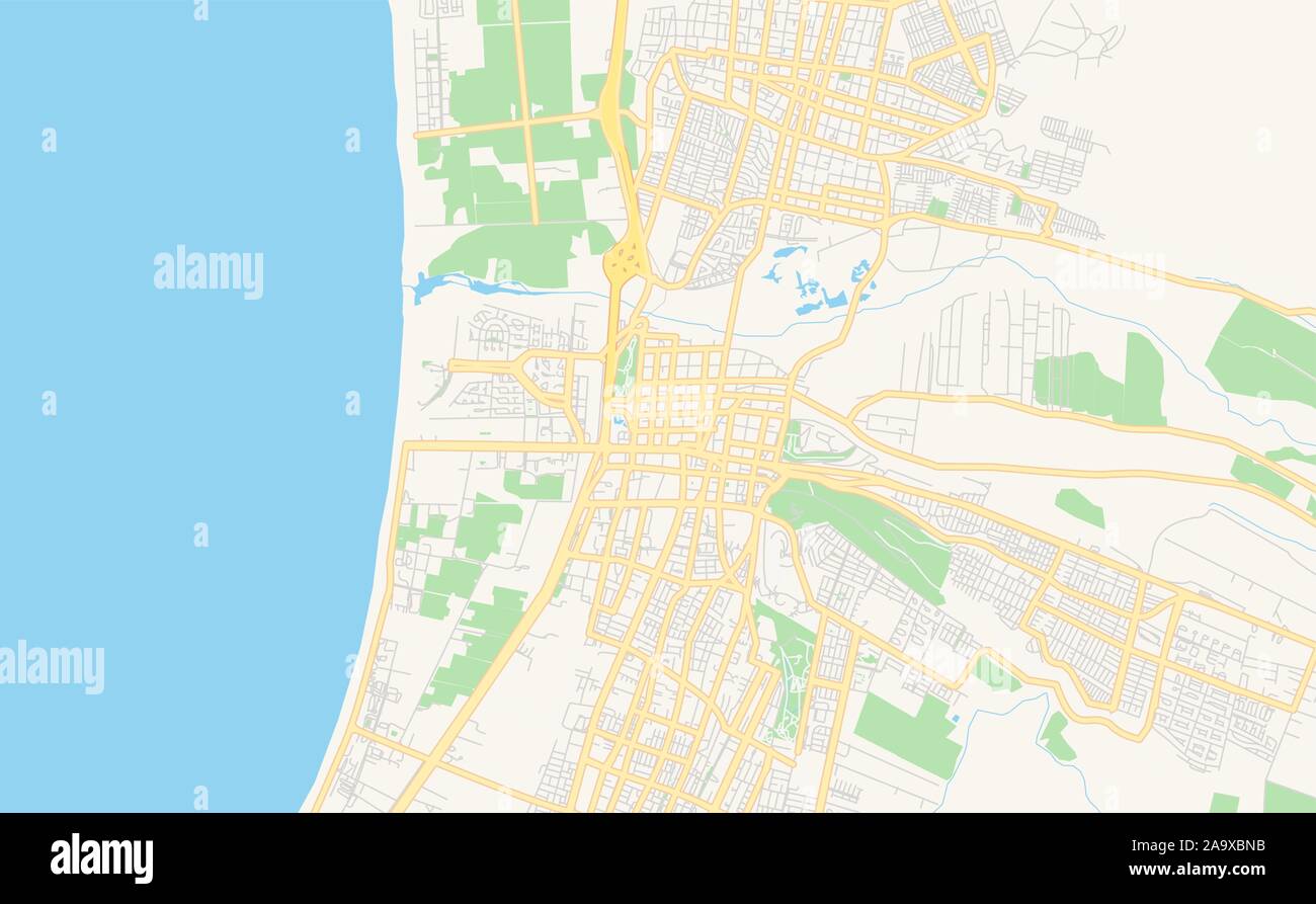Versione stampabile cartina stradale di La Serena, Cile. Mappa modello per uso aziendale. Illustrazione Vettoriale