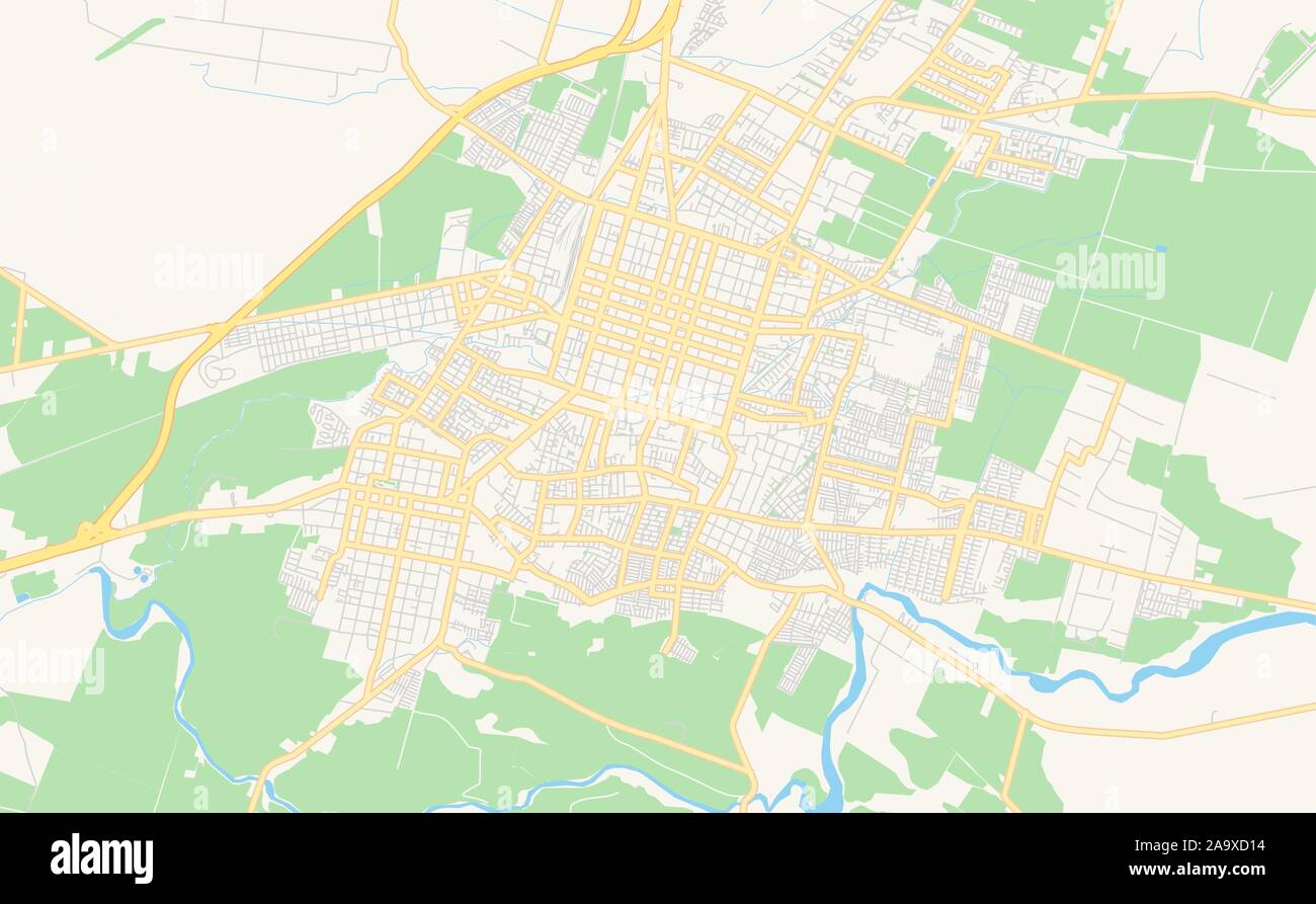 Versione stampabile cartina stradale di Chillan, Cile. Mappa modello per uso aziendale. Illustrazione Vettoriale