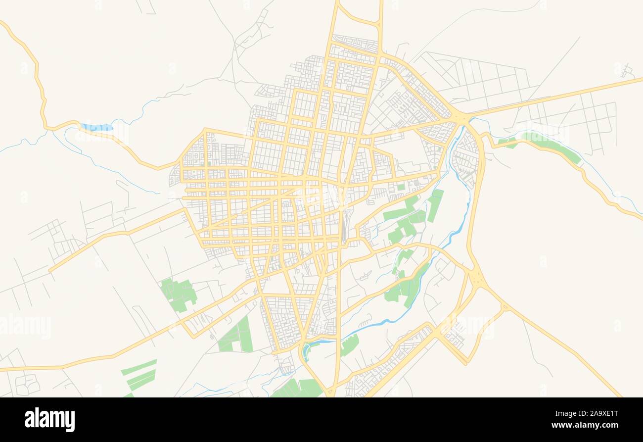Versione stampabile cartina stradale di Calama, Cile. Mappa modello per uso aziendale. Illustrazione Vettoriale