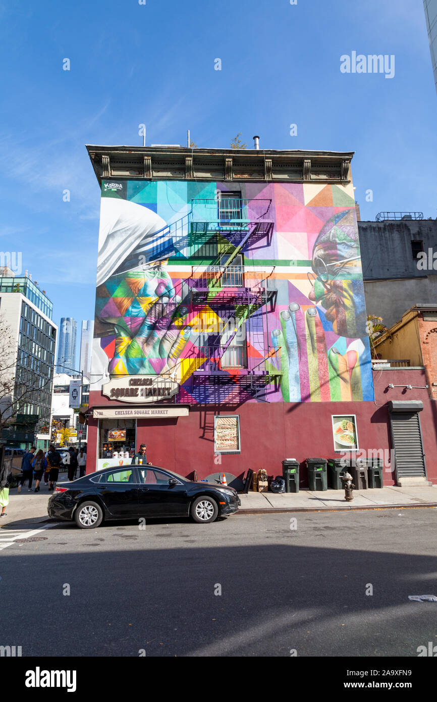 Madre Teresa e il Mahatma Gandhi "tolleranza" murale sulla 18th Street e la Tenth Avenue nel Quartiere di Chelsea di New York City, Stati Uniti d'America. Foto Stock