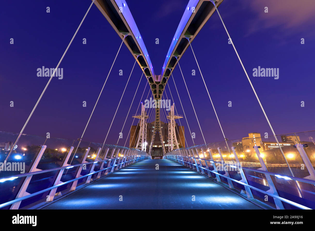 Il ponte di Lowry, Salford Quays, Manchester, Inghilterra Foto Stock