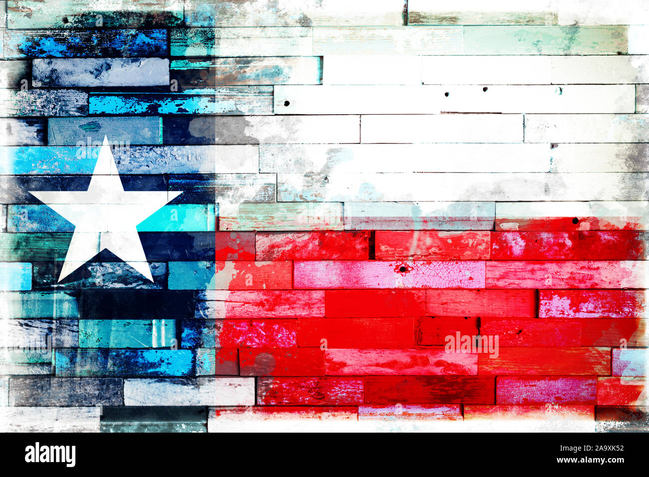 Bandiera del Texas (Lone Star flag) sul vecchio dipinto di grunge listoni in legno sfondo Foto Stock