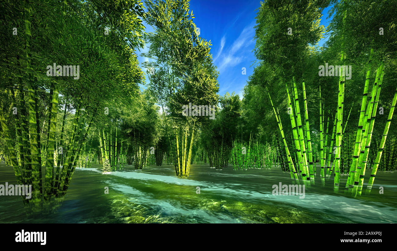 Decarative bellissima foresta di bamboo rendering 3D Foto Stock