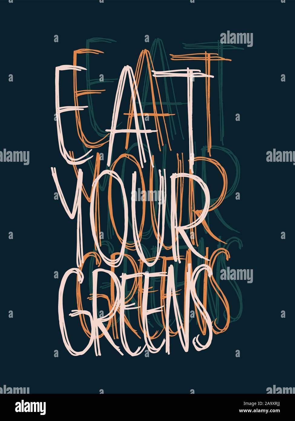 Vegano scritte a mano di mangiare il vostro verdi Design Vettoriali su blu scuro Illustrazione Vettoriale