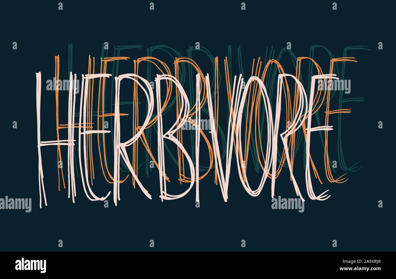 Erbivoro vettore scritte a mano Vegan Design sul blu scuro Illustrazione Vettoriale