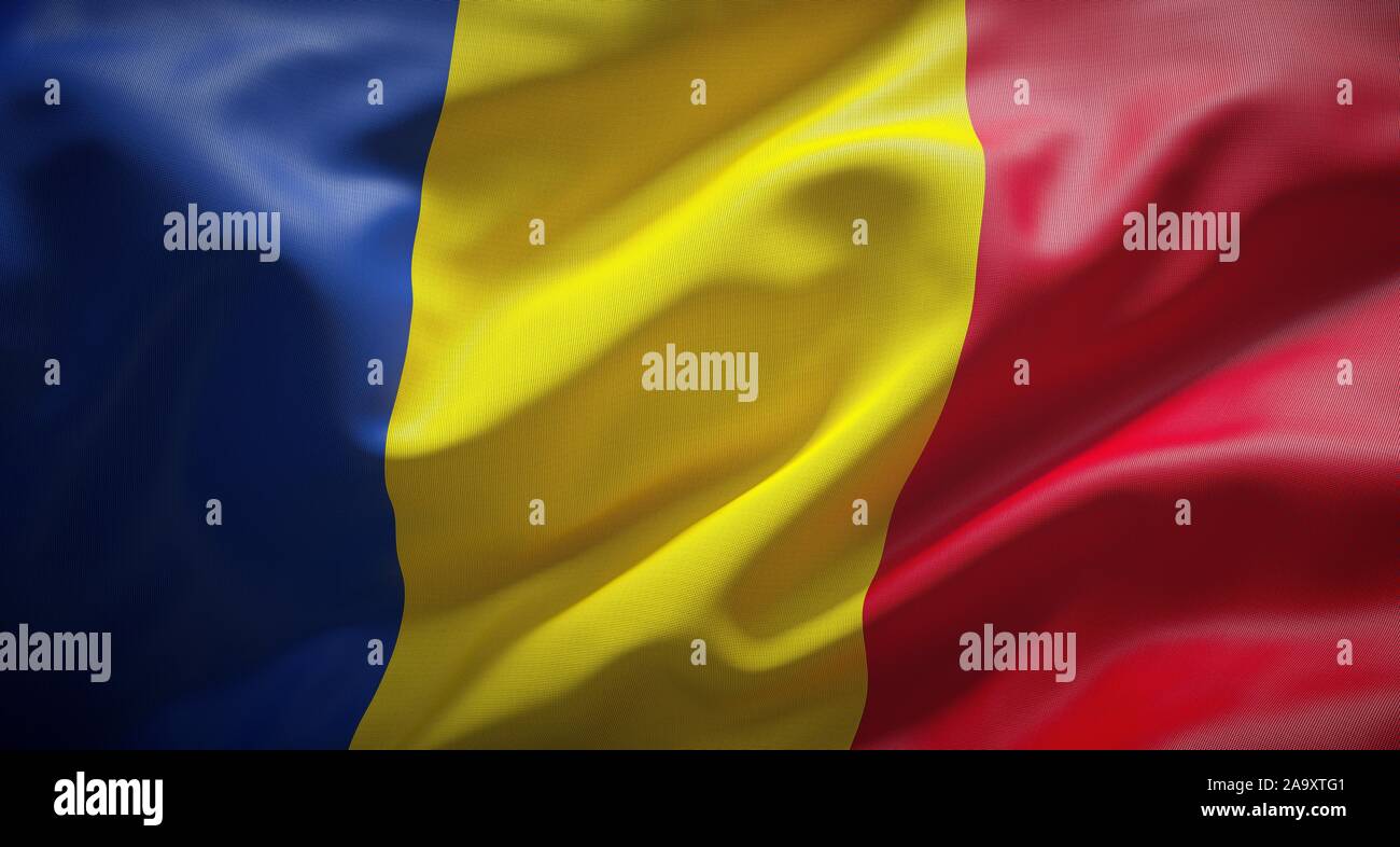 Bandiera Ufficiale della Repubblica di Romania. Foto Stock