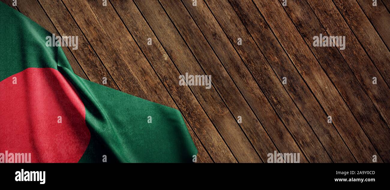Bangladesh, bandiera di stoffa su legno Foto Stock