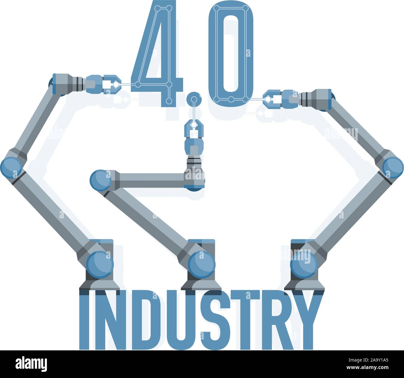 Robot assemblare iscrizione "4.0". Industria intelligente concetto. Illustrazione Vettoriale Illustrazione Vettoriale