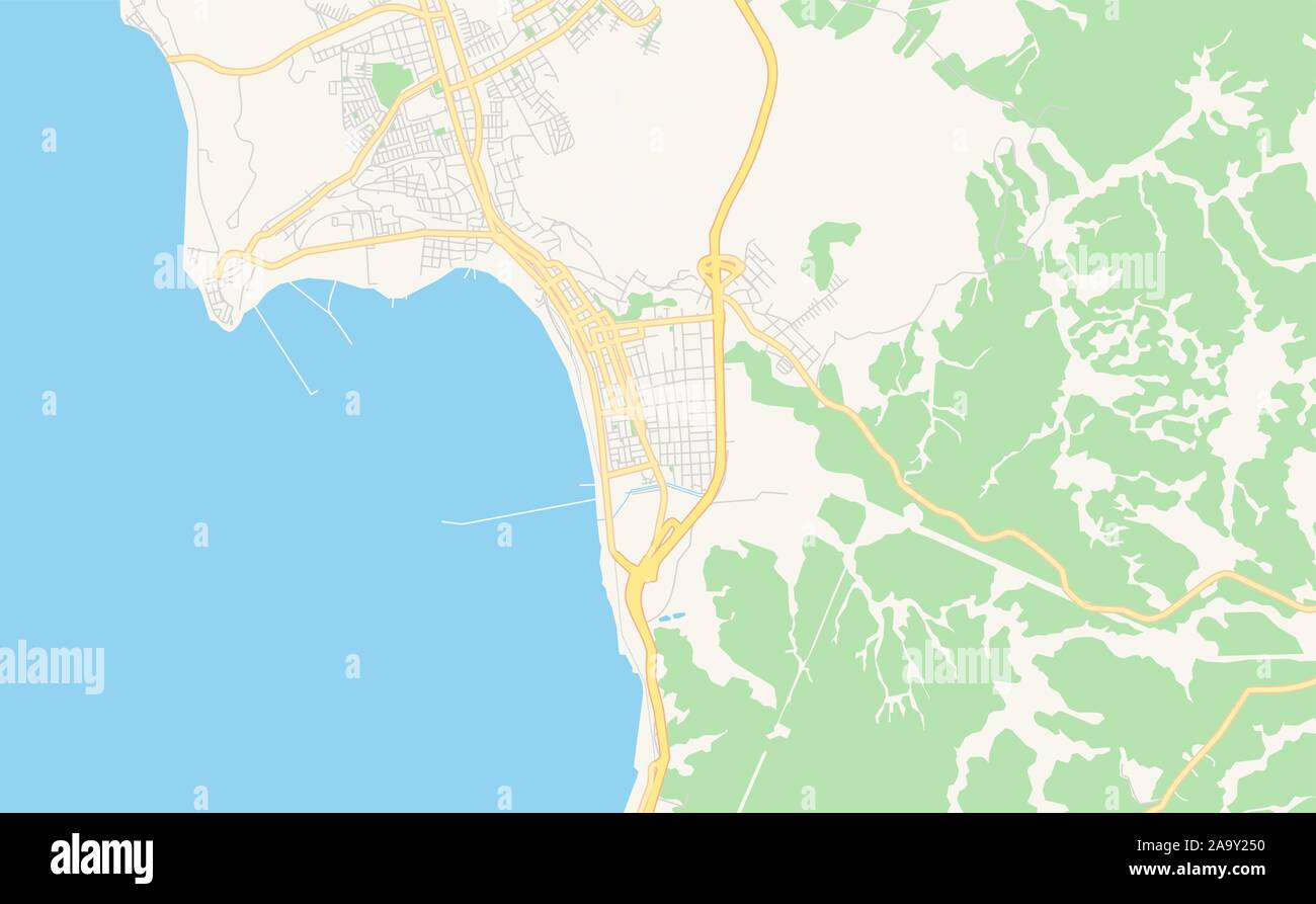 Versione stampabile cartina stradale di Coronel, Cile. Mappa modello per uso aziendale. Illustrazione Vettoriale