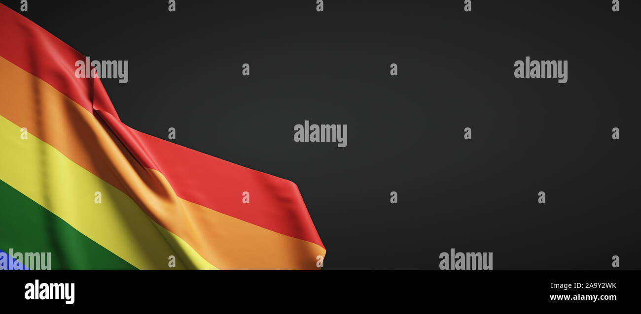 Tessuto bandiera LGBT su sfondo scuro Foto Stock
