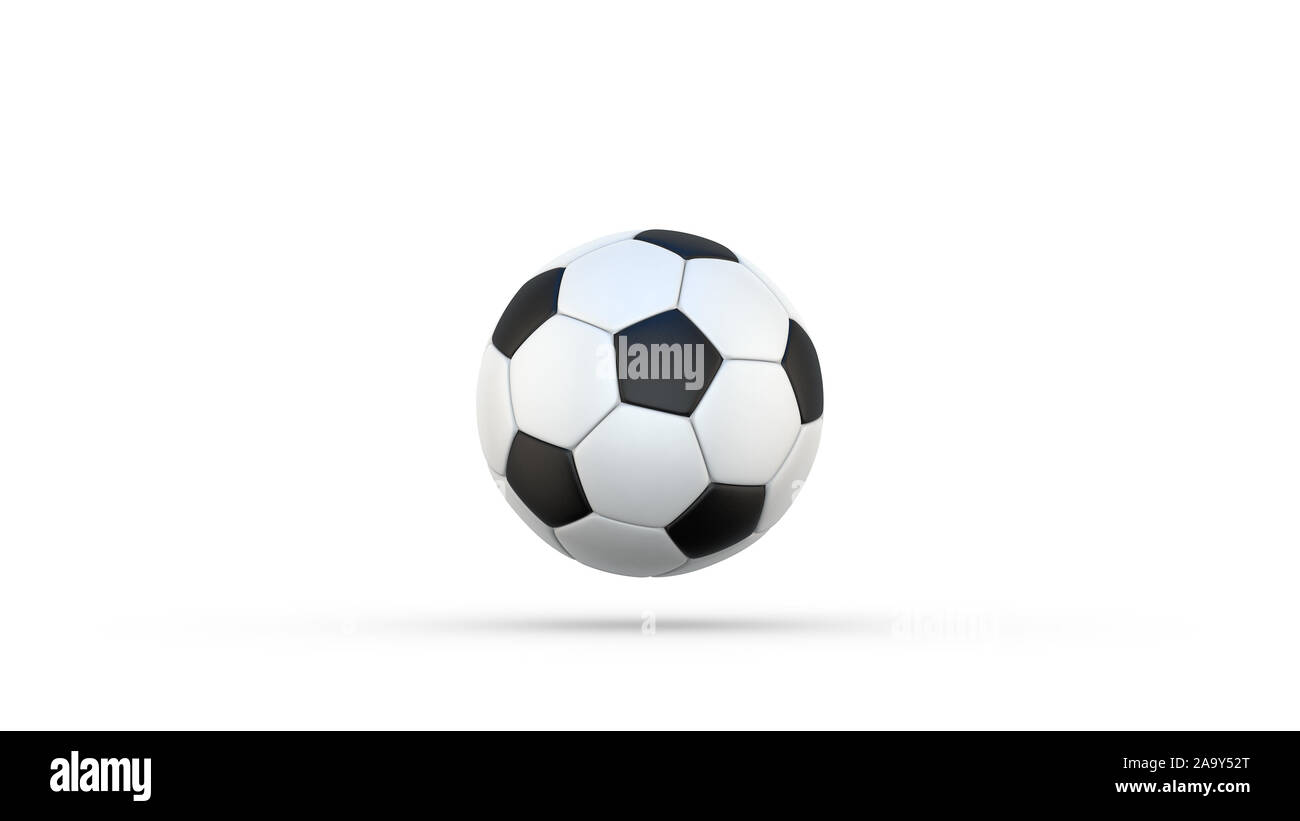 Pallone da calcio isolati su sfondo bianco con ombra. Sport calcio in 3D illustrazione Foto Stock