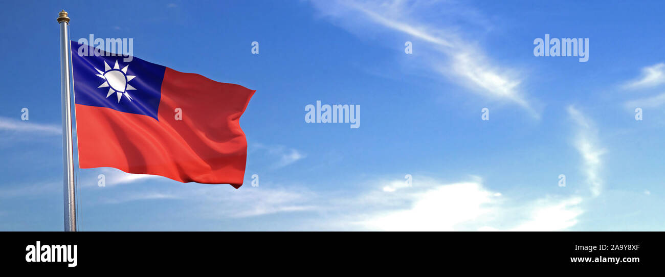 Bandiera di Taiwan luogo sventolano al vento con sky in background Foto Stock