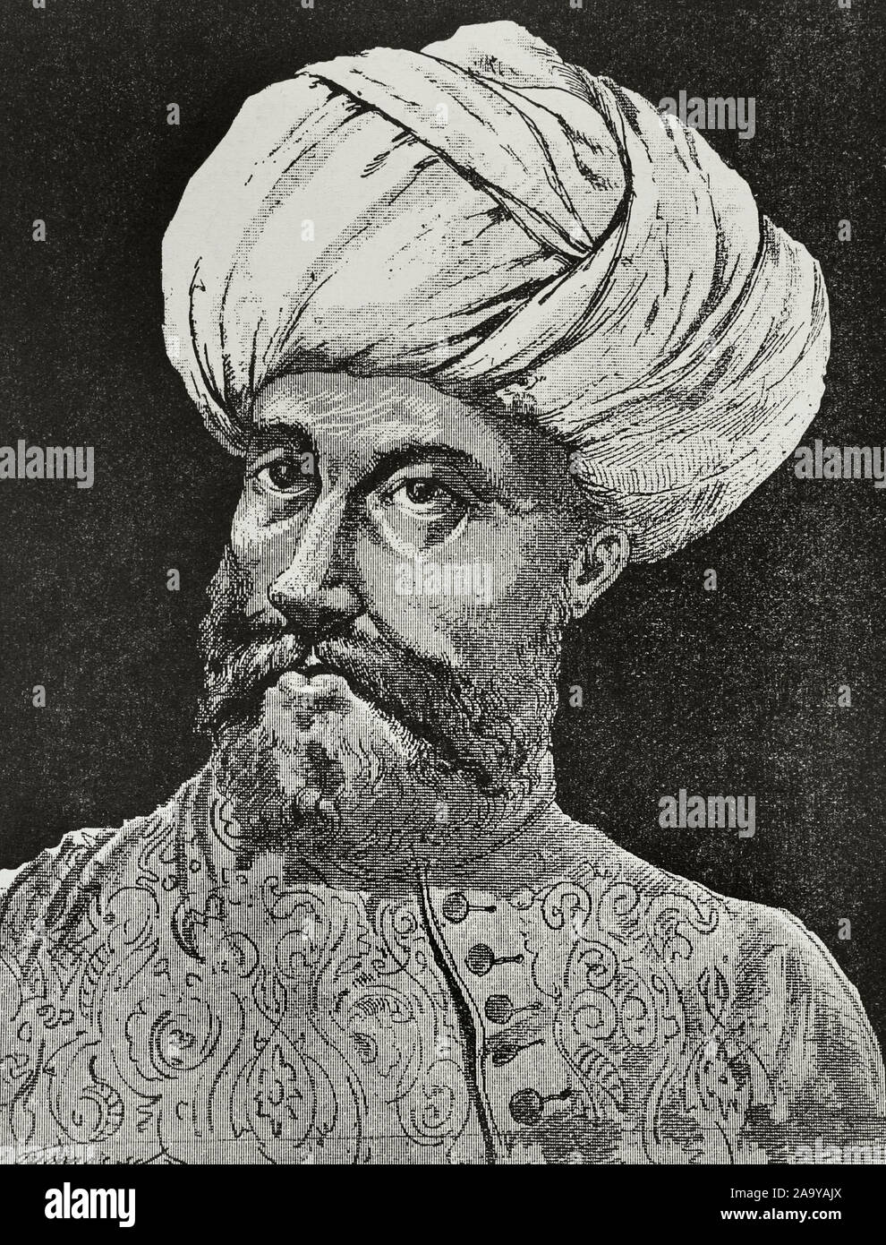 Hayreddin Barbarossa (c. 1478-1546). Ammiraglio ottomano. Incisione. Museo Militar, 1883. Foto Stock