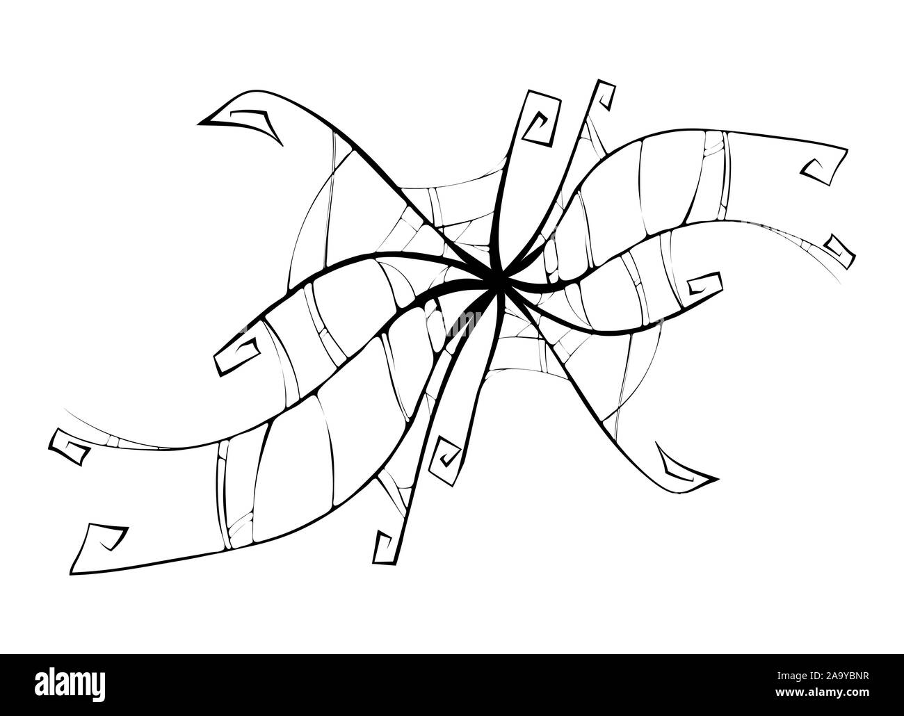 Spider Web disegnata a mano elemento decorativo con riccioli e volute per tattoo design o halloween greeting card. illustrazione vettoriale isolato su bianco bac Illustrazione Vettoriale