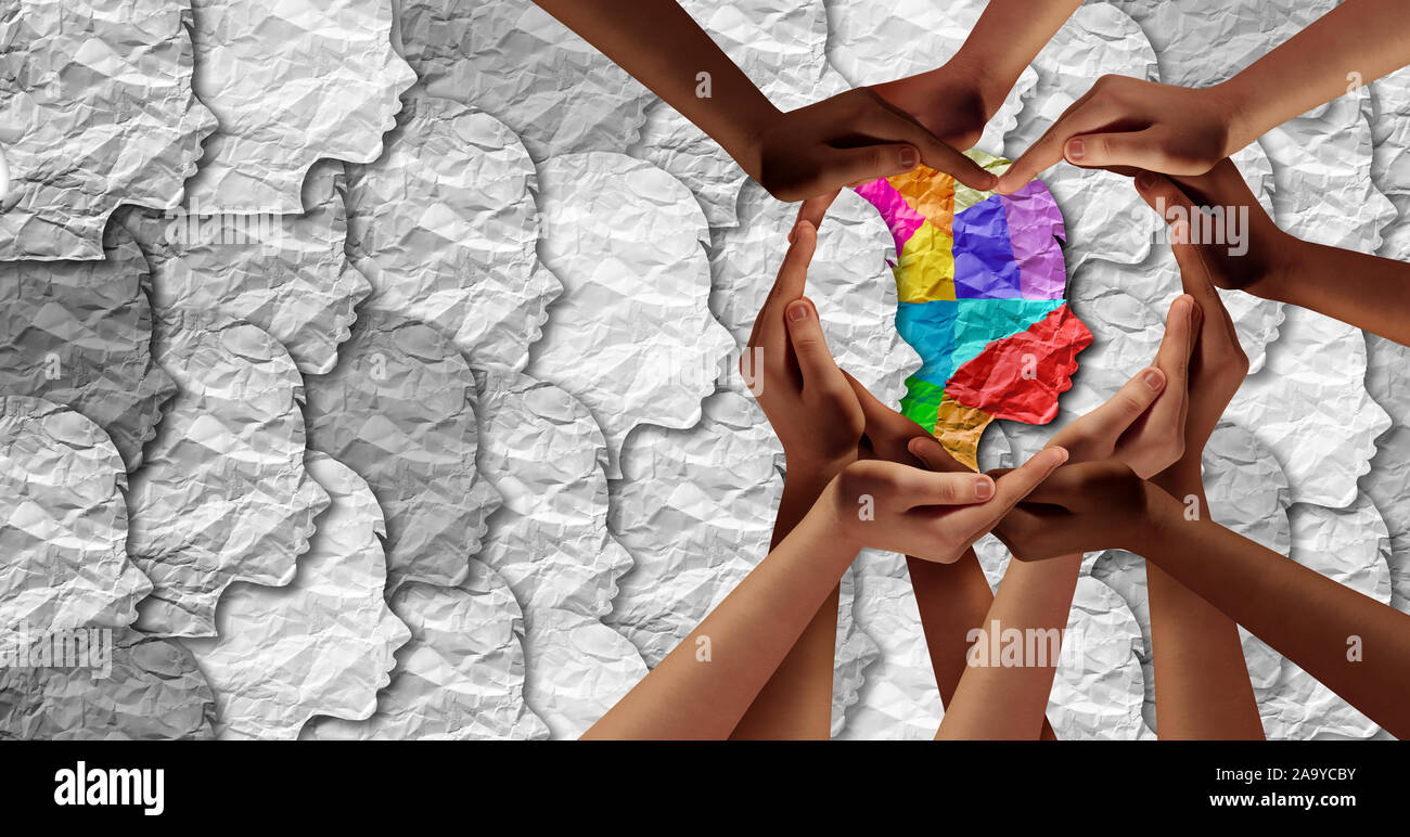 Mondo autismo giornata di sensibilizzazione come la salute mentale concetto e autistico di Sviluppo sociale Istruzione disordine puzzle bambini simbolo come un bambino speciale. Foto Stock