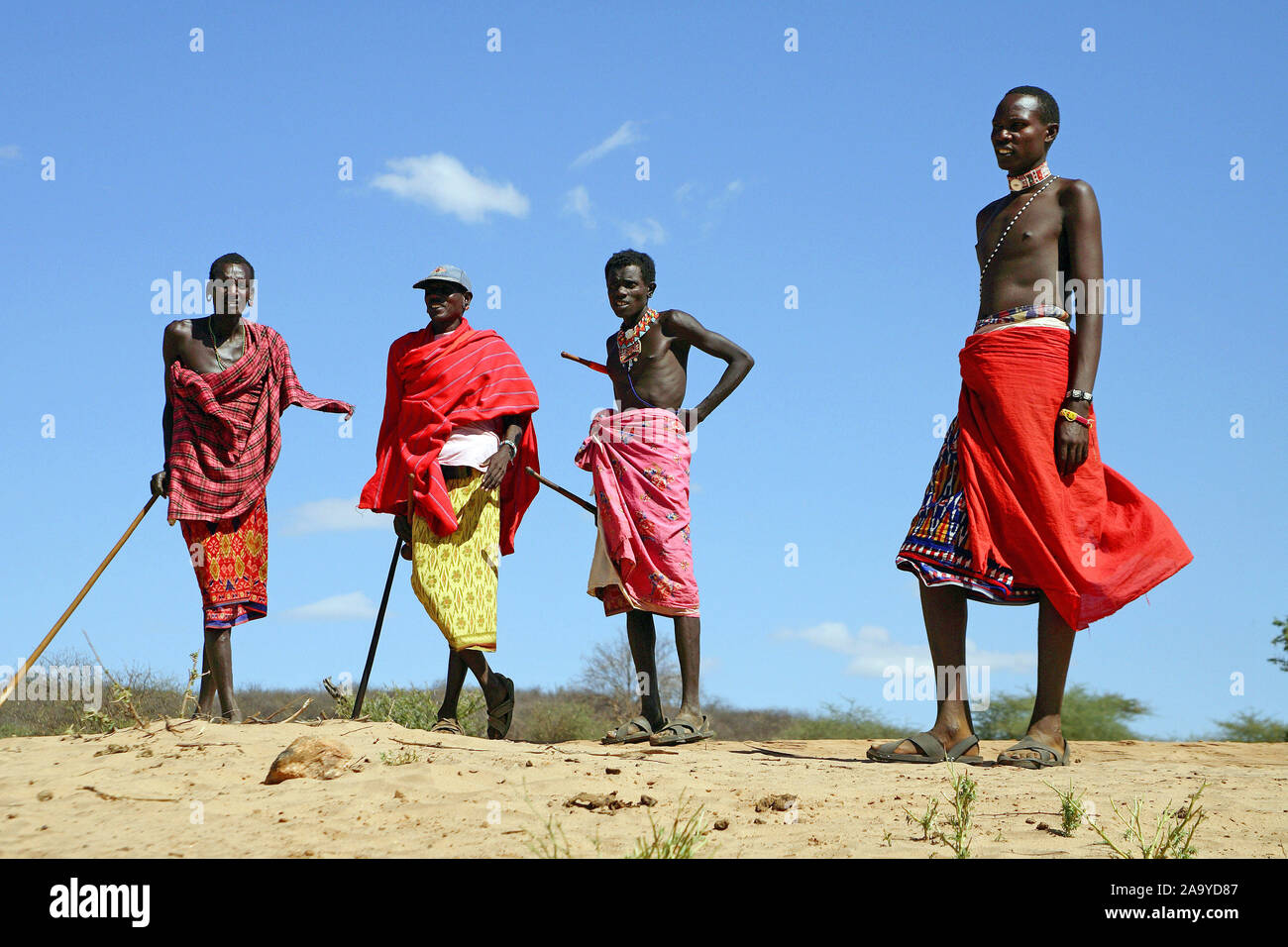 Afrika, Vier Samburu Maenner aus Nordkenia, Foto Stock