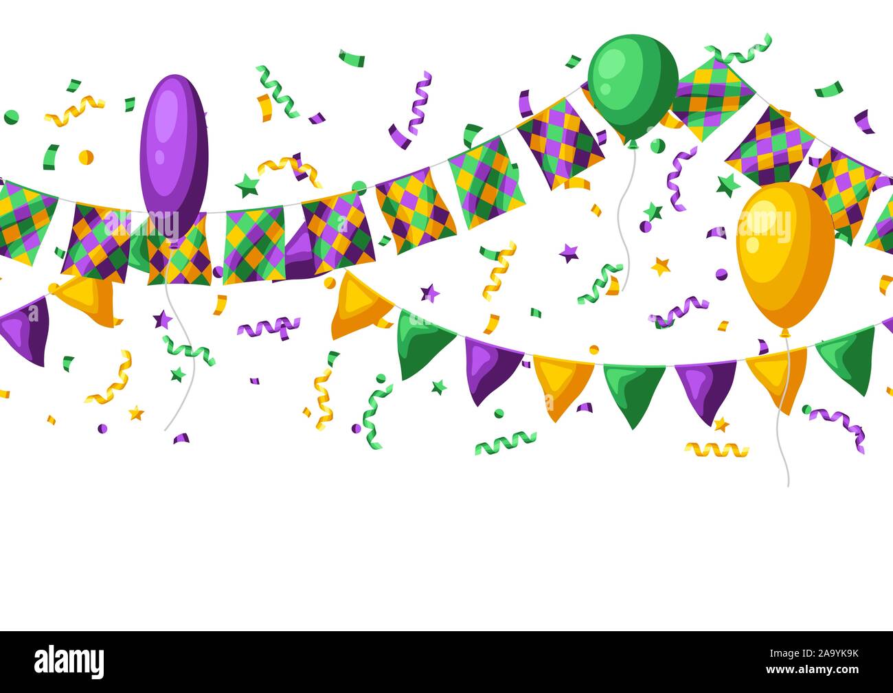 Modello senza soluzione di continuità con le bandiere in Mardi Gras colori. Illustrazione Vettoriale