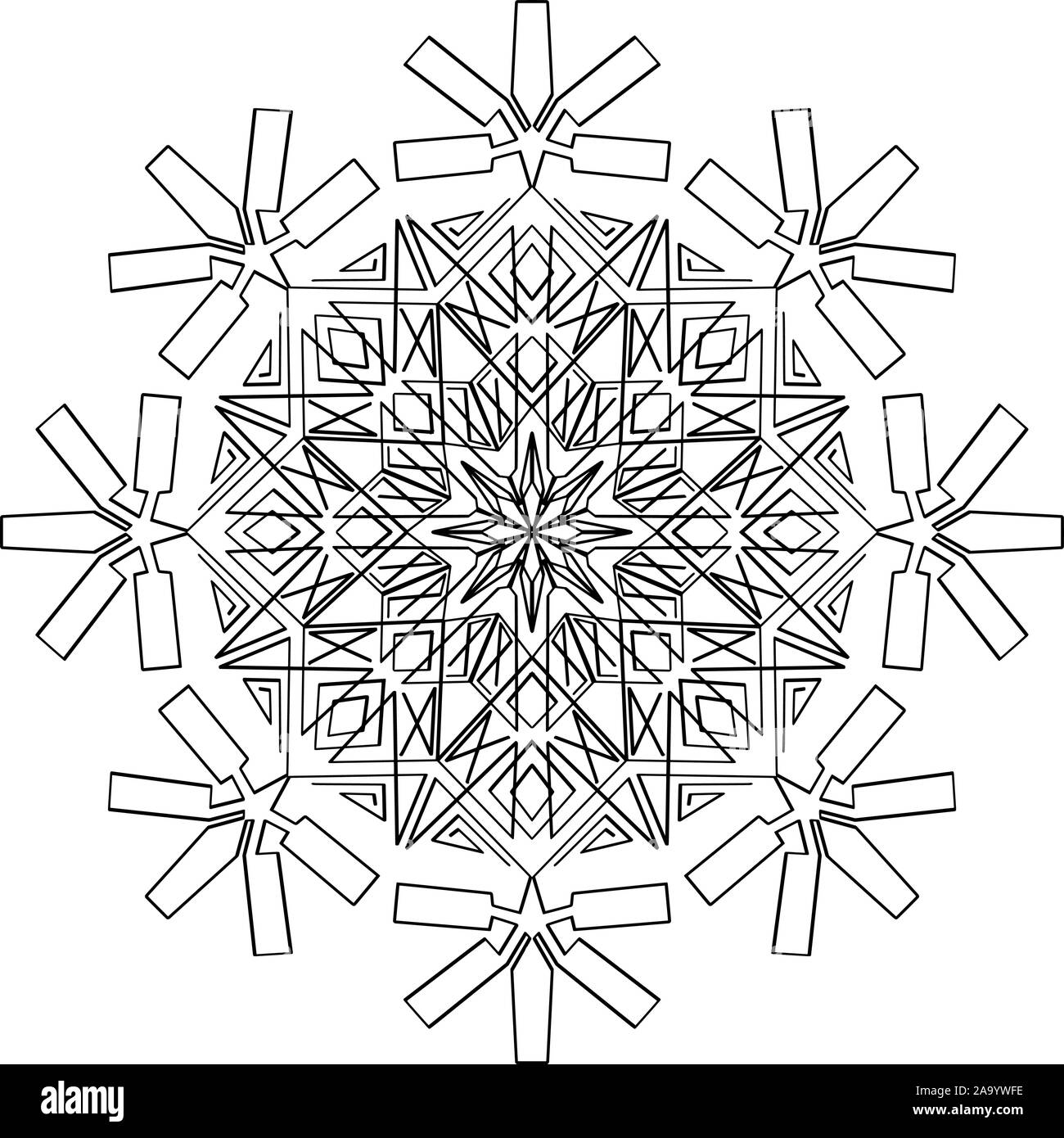 Vector penna e inchiostro disegno di fiocco di neve di forma rotonda, ornamentali in graphic design in stile mandala. Illustrazione Vettoriale