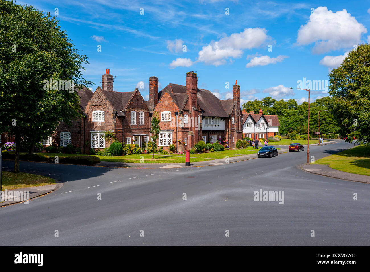 Case in Port Sunlight Merseyside, costruito da Lord Leverhulme per alloggiare gli operai per la sua fabbrica di sapone Foto Stock