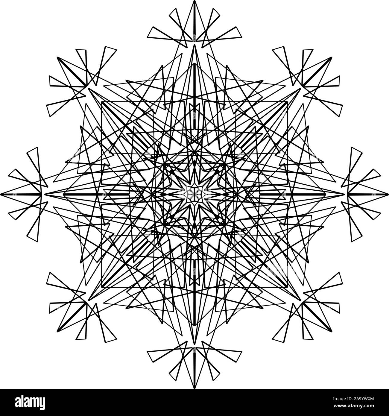 Vector penna e inchiostro disegno di fiocco di neve di forma rotonda, ornamentali in graphic design in stile mandala. Illustrazione Vettoriale