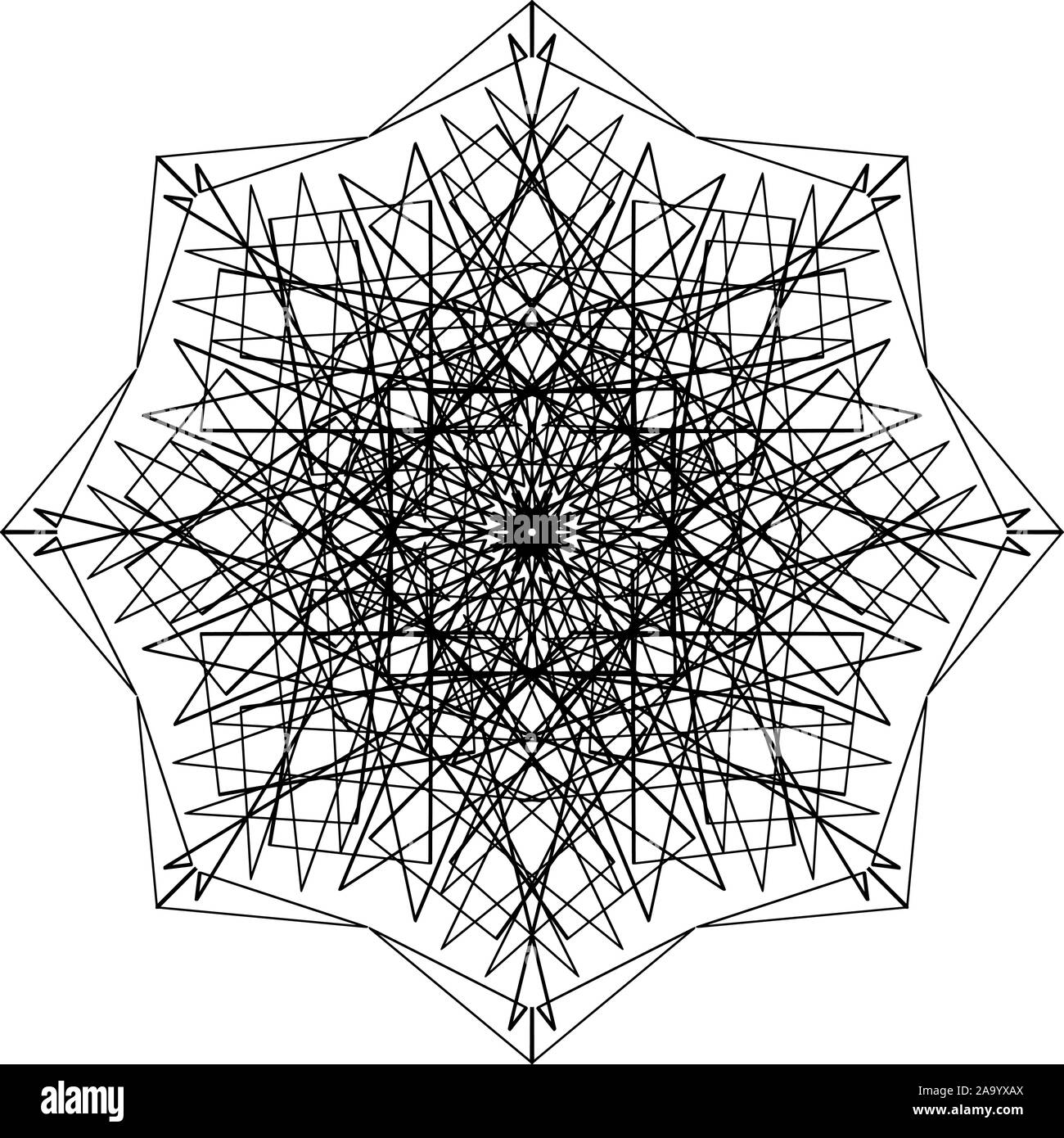 Vector penna e inchiostro disegno di fiocco di neve di forma rotonda, ornamentali in graphic design in stile mandala. Illustrazione Vettoriale