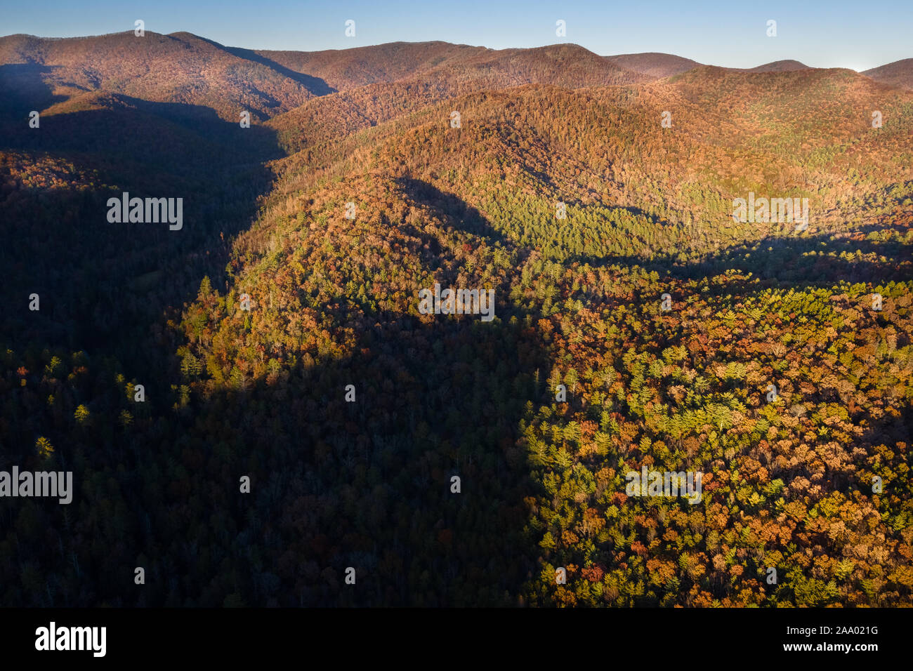 Vista aerea del tramonto in Georgia le montagne in Dahlonega Foto Stock