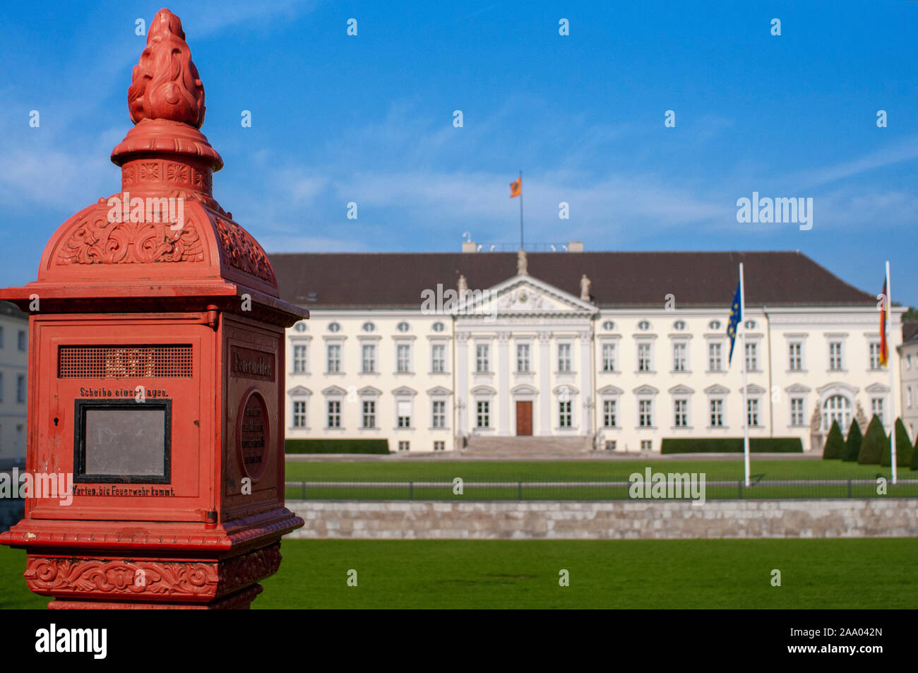 Schloss Bellevue di Berlino, Germania entrata principale, Bellevue Palace, residenza del Presidente federale tedesco Foto Stock