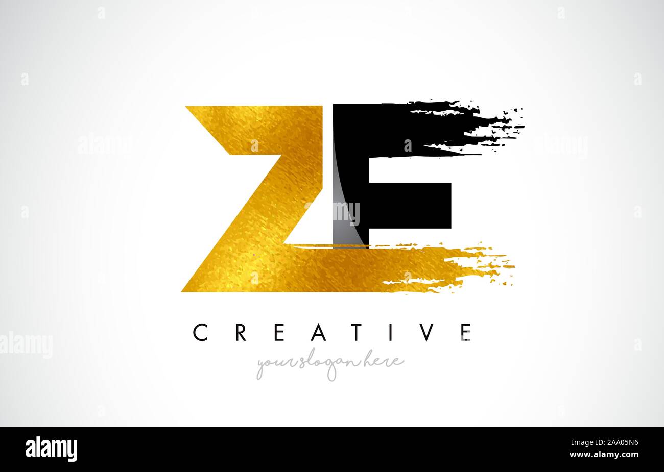 ZE Lettera Design con pennello e moderno aspetto 3D illustrazione vettoriale. Illustrazione Vettoriale
