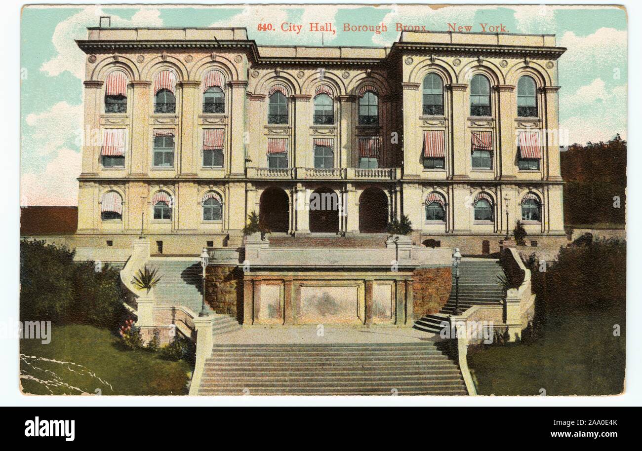 Cartolina inciso del Bronx Borough Hall presso la Terza Avenue e Tremont Avenue, Bronx, New York City, 1910. Dalla Biblioteca Pubblica di New York. () Foto Stock