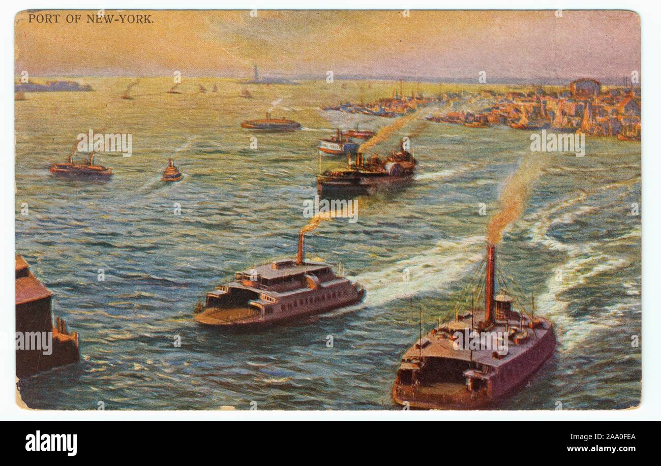Cartolina illustrata del porto di New York e New Jersey, New York City, 1905. Dalla Biblioteca Pubblica di New York. () Foto Stock
