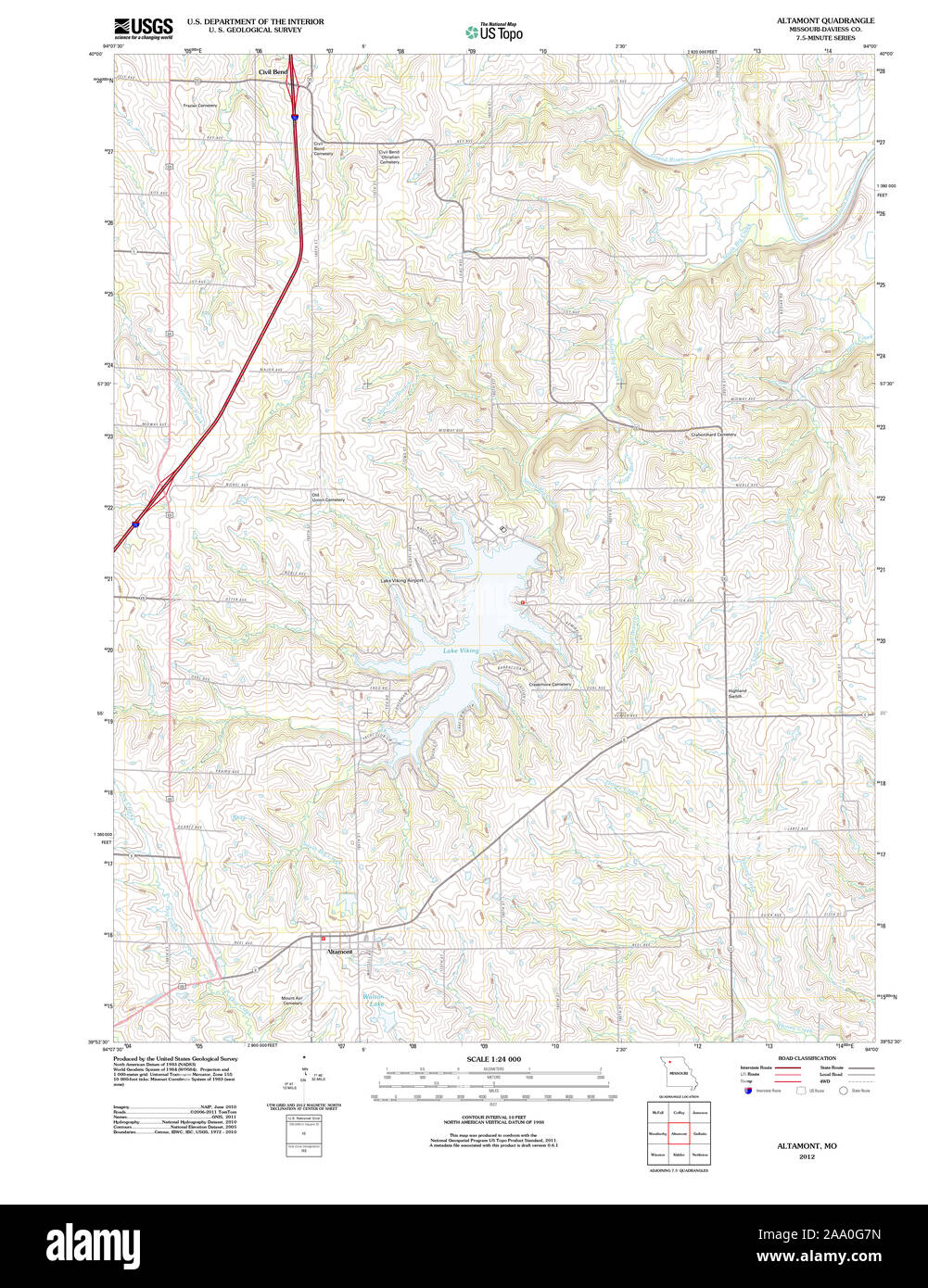 USGS TOPO Map Missouri MO Altamont 20120117 TM il restauro Foto Stock