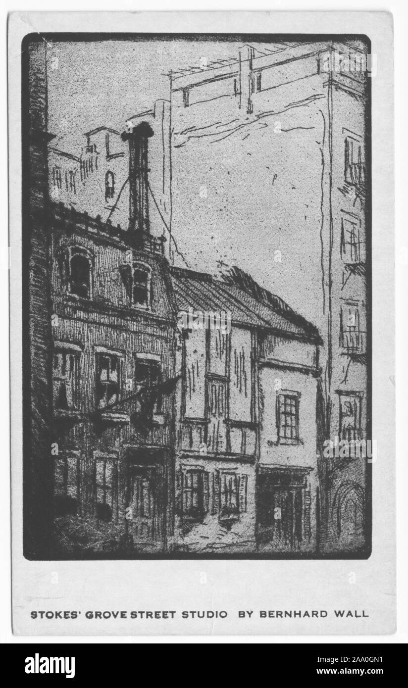 Cartolina inciso di Stokes Grove Street in studio a New York City, pubblicato da Ferenz-Martini, 1919. Dalla Biblioteca Pubblica di New York. () Foto Stock