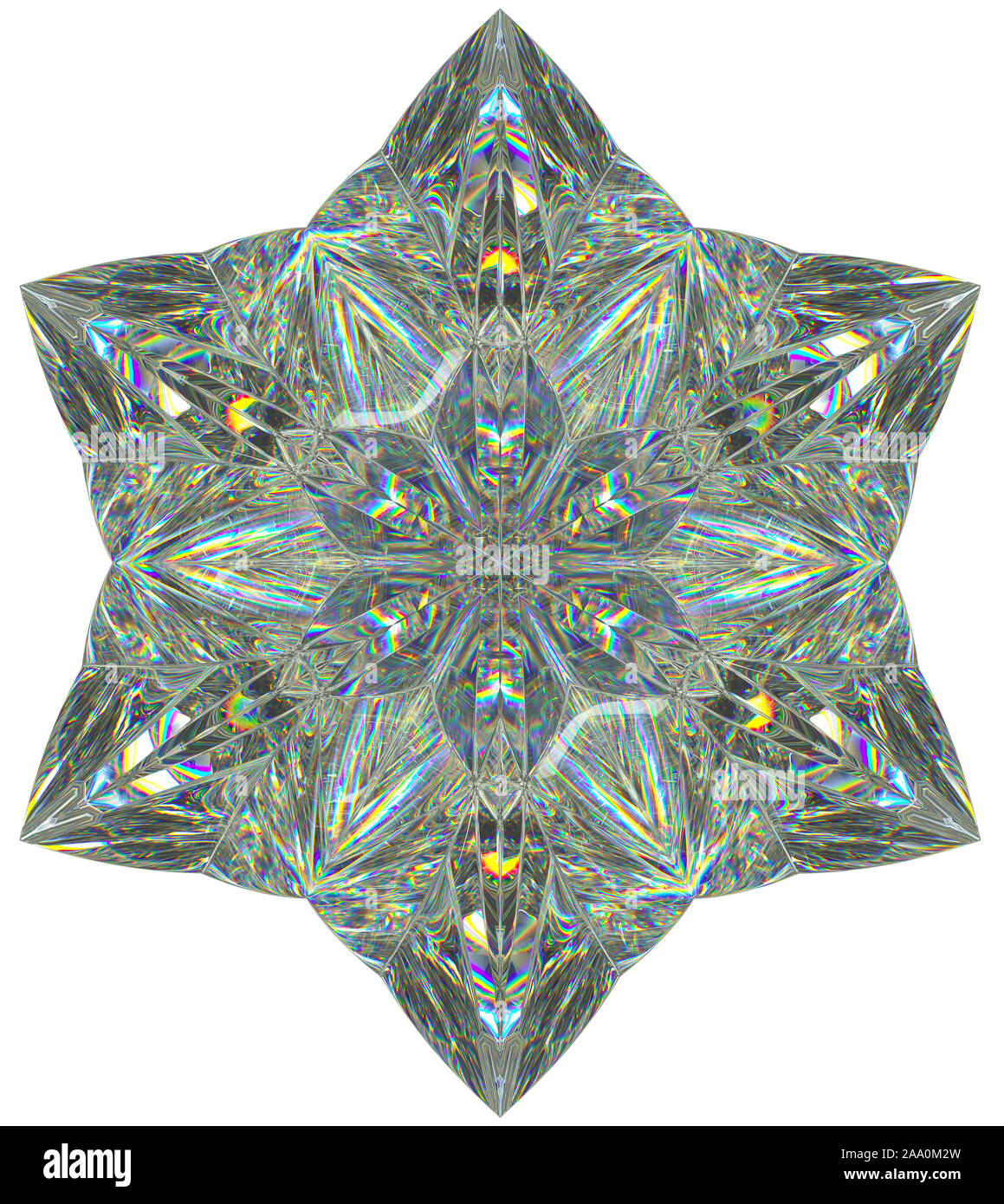 Forma a stella struttura a diamante extreme closeup e caleidoscopio. vista superiore della pietra rotonda 3d rendering 3D illustrazione Foto Stock