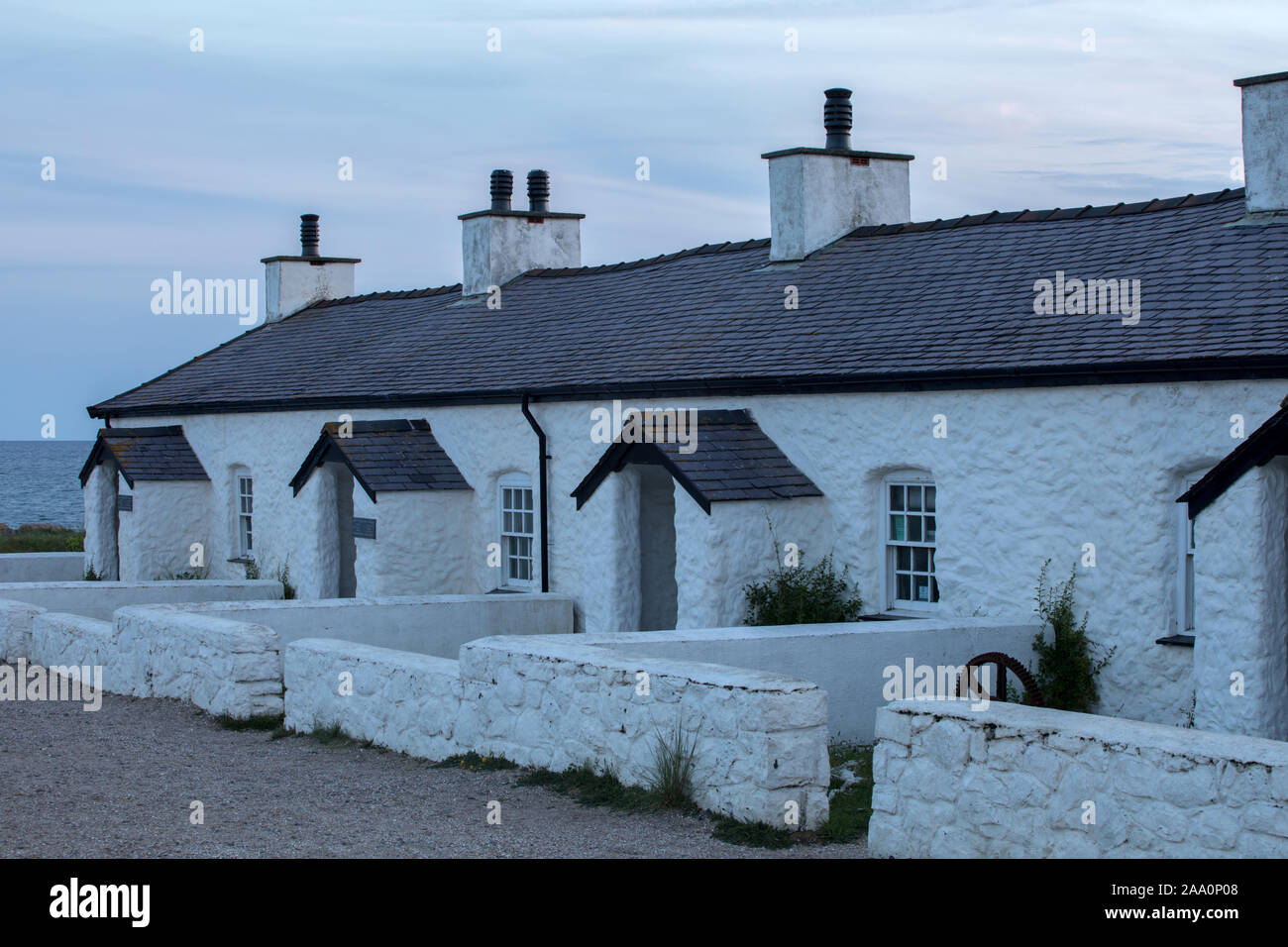 I piloti cottages, Llanddwyn Island, Anglesey, Galles Foto Stock