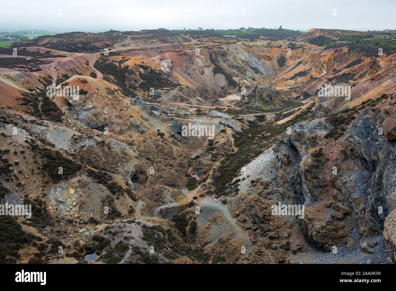 Parys Mountain, miniera di rame disutilizzata, Anglesey, Galles Foto Stock