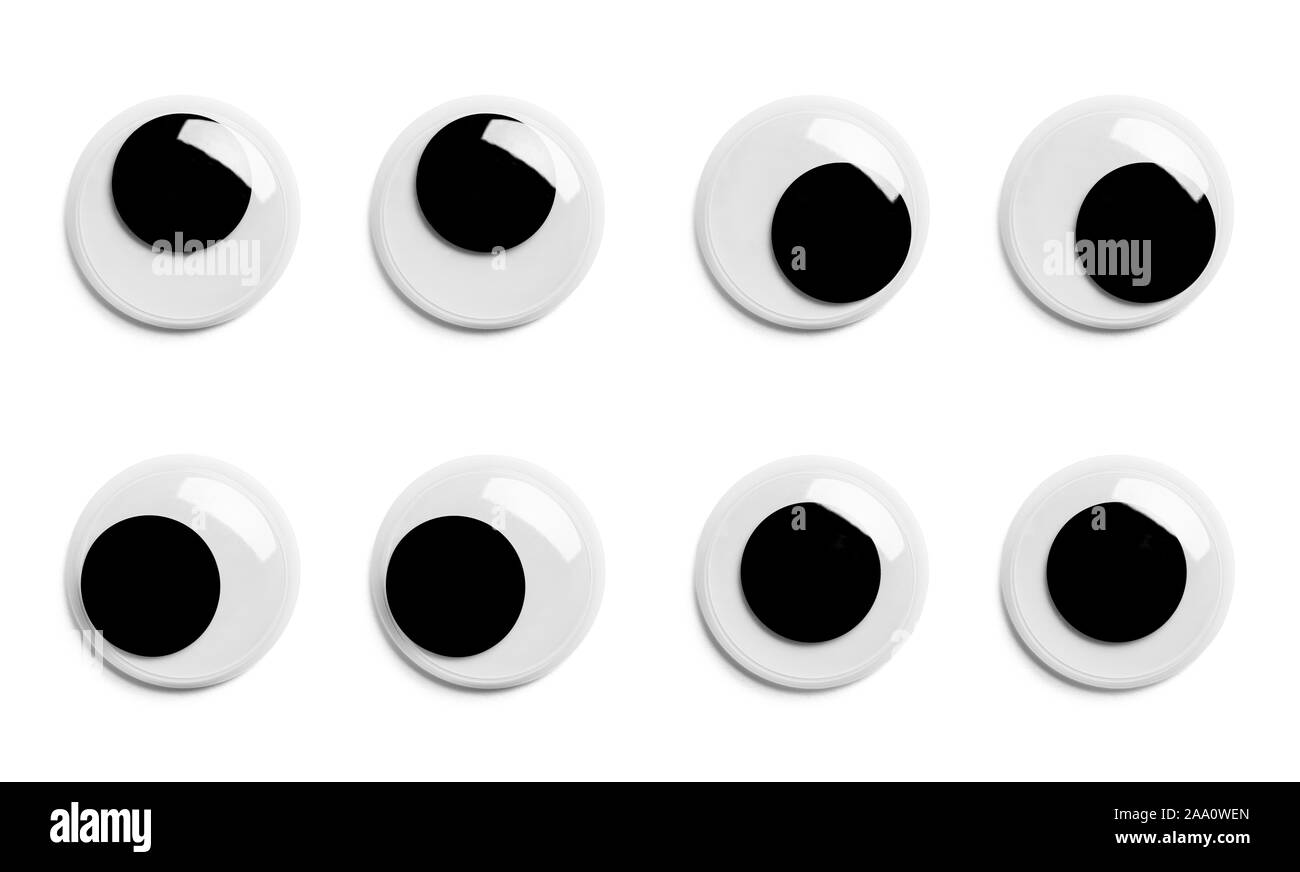 Varie coppie di Googly occhi isolati su sfondo bianco. Foto Stock