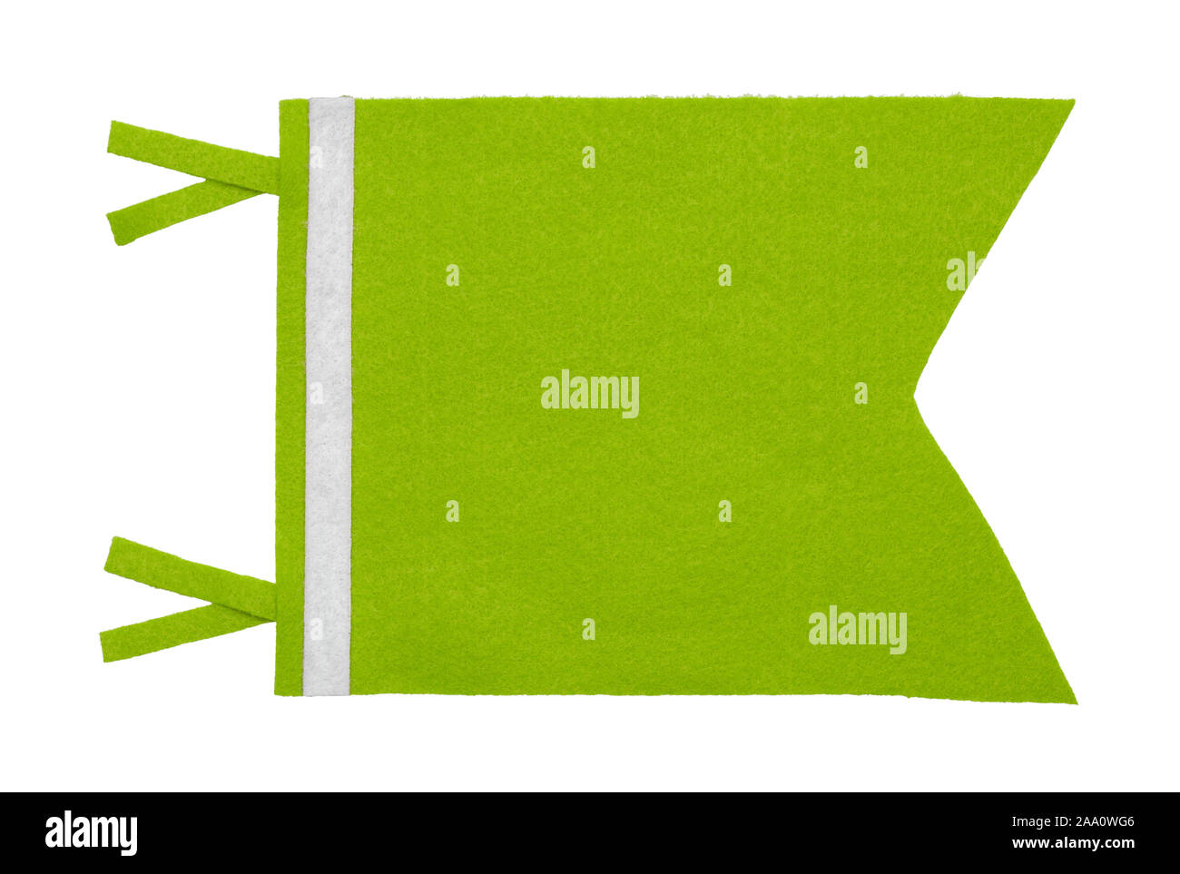 Breve gagliardetto verde bandiera di feltro isolati su sfondo bianco. Foto Stock