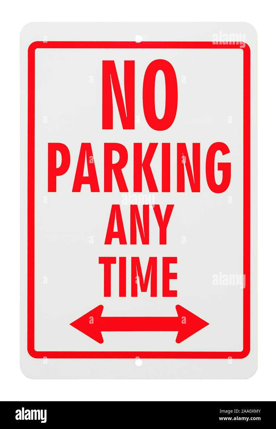 Non metallica parcheggio qualsiasi tempo segno isolato su sfondo bianco. Foto Stock