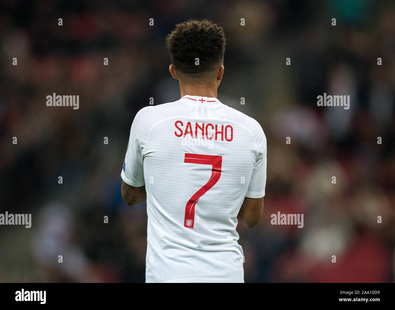 Londra, Regno Unito. Xiv Nov, 2019. Jadon Sancho (Borussia Dortmund) di Inghilterra durante UEFA EURO 2020 qualificatore confronto internazionale tra Inghilterra e Montenegro allo Stadio di Wembley a Londra, Inghilterra il 14 novembre 2019. Foto di Andy Rowland. Credito: prime immagini multimediali/Alamy Live News Foto Stock