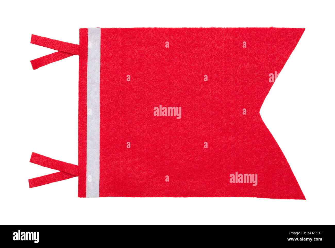 Corto rosso gagliardetto bandiera di feltro isolati su sfondo bianco. Foto Stock