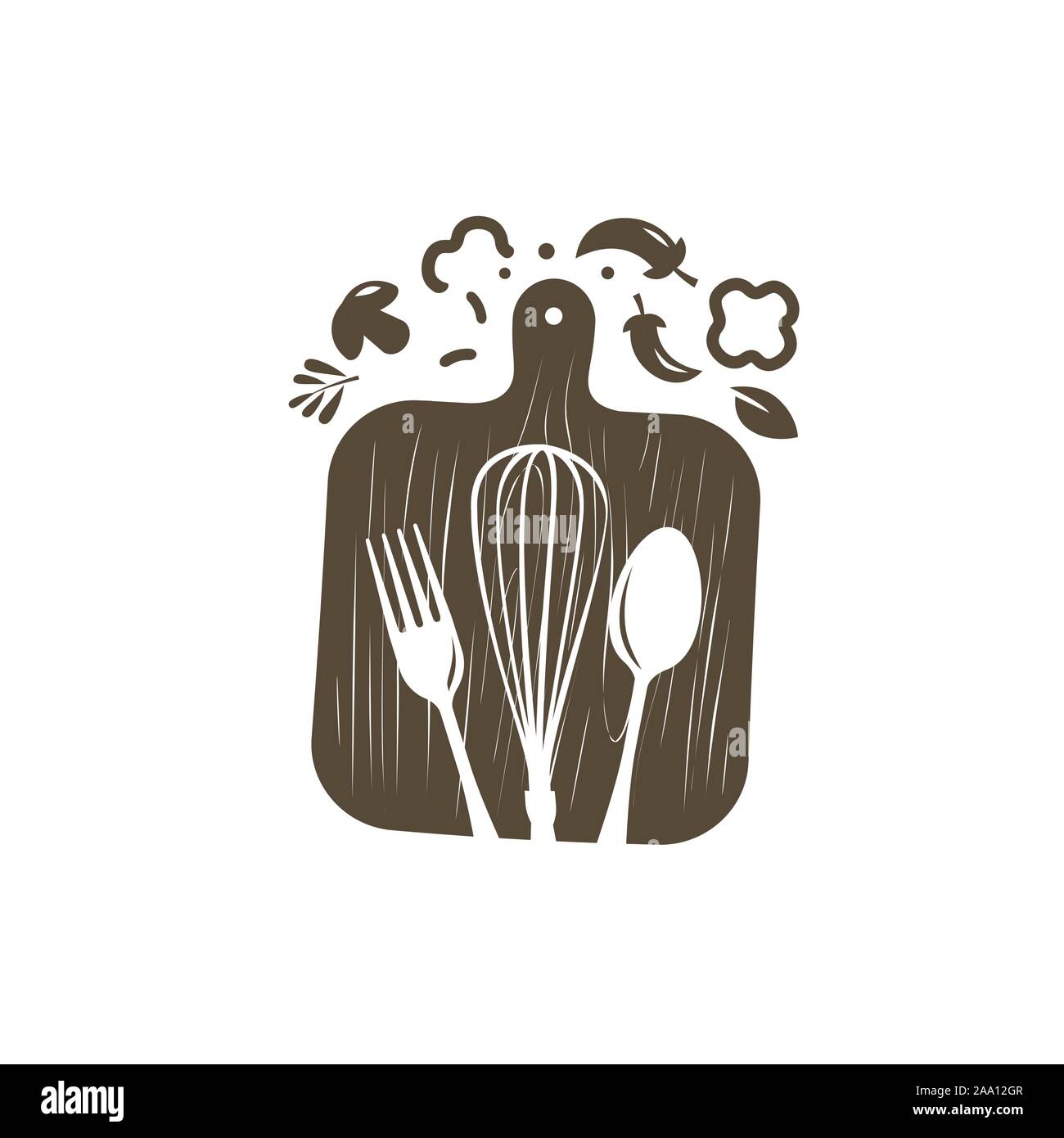 Logo o etichetta di cottura. Arte culinaria, simbolo della cucina. Illustrazione vettoriale Illustrazione Vettoriale