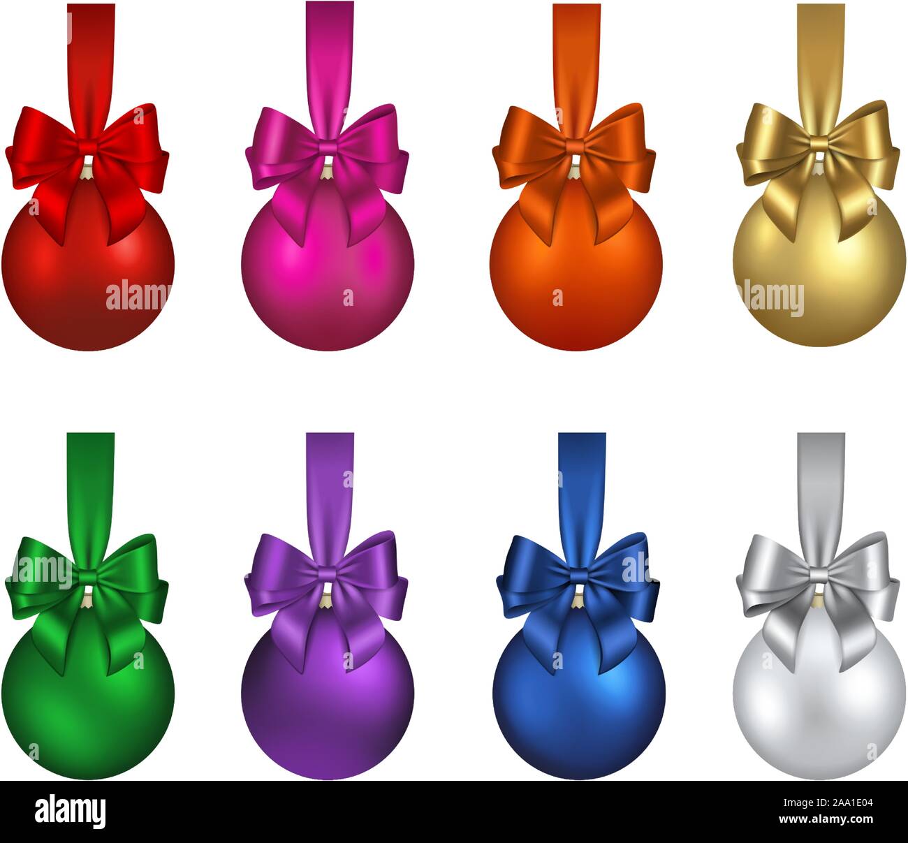 Impostare isolato colorate palle di Natale con fiocchi e nastri Illustrazione Vettoriale