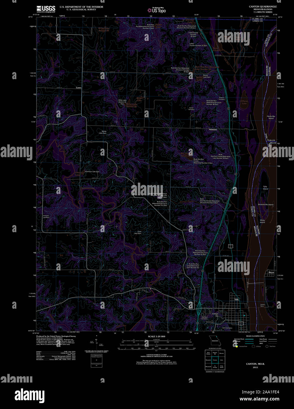 USGS TOPO Map Missouri MO Cantone 20120202 TM restauro invertito Foto Stock