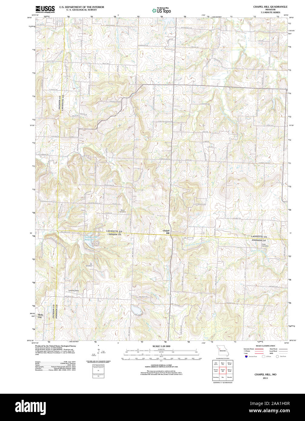 USGS TOPO Map Missouri MO Chapel Hill 20111215 TM il restauro Foto Stock