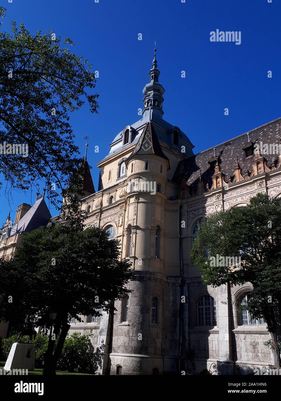 Castello di Vajdahunyad è nel parco della città di Budapest, Ungheria. È stato costruito nel 1896 ha celebrato i mille anni della fondazione di Ungheria Foto Stock