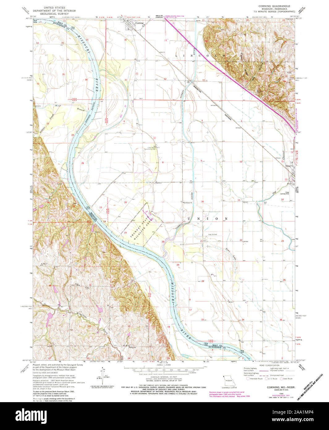 USGS TOPO Map Missouri MO Corning 322367 1966 24000 Restauro Foto Stock