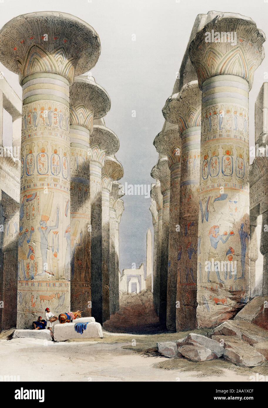 Great Hall presso il tempio di Karnak a Tebe illustrazione di David Roberts (1796-1864). Foto Stock