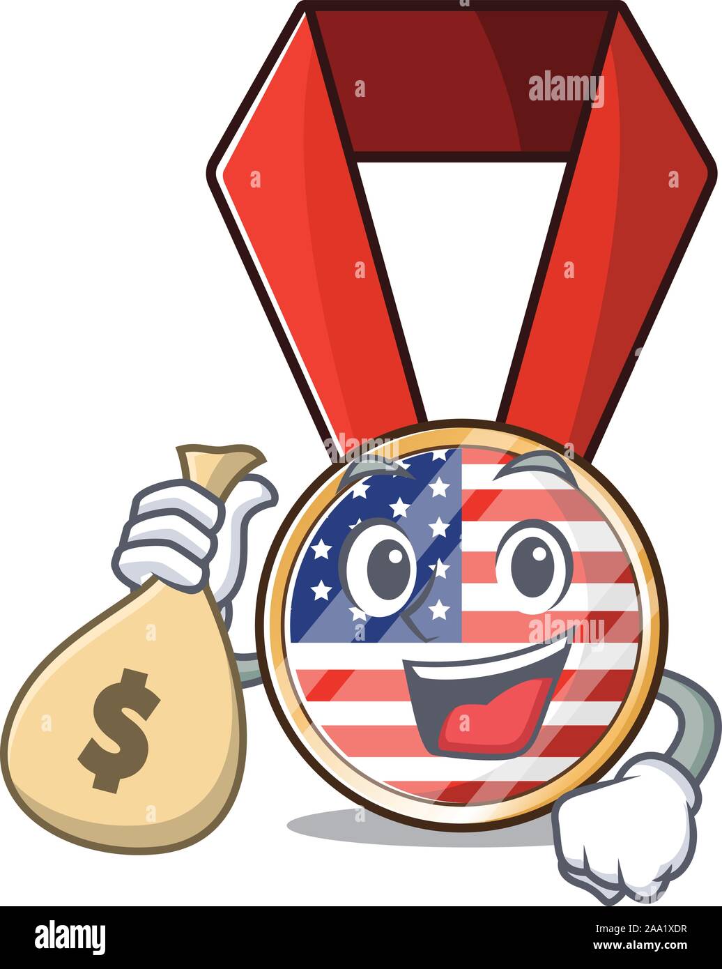 Cartoon usa medaglia con il trattenimento di denaro borsa carattere Illustrazione Vettoriale