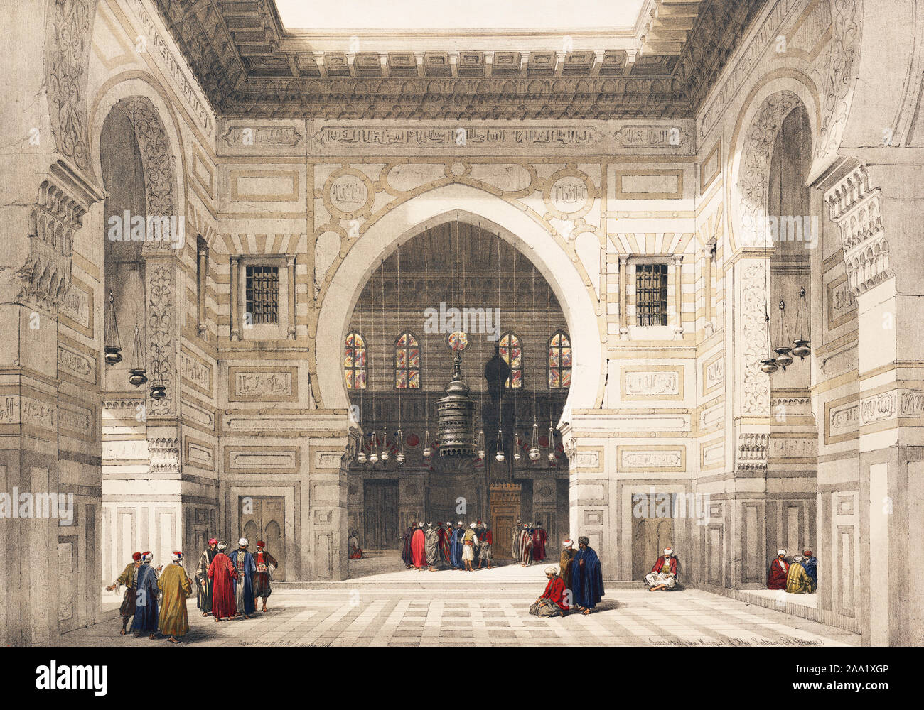 Interno della moschea del sultano il Ghoree illustrazione di David Roberts (1796-1864). Foto Stock